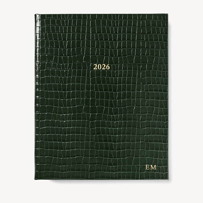 2026 A4 Week to View Leather Diary Deep Shine Evergreen Small Croc