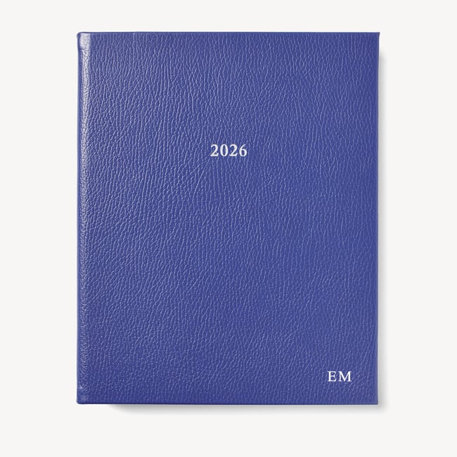 2026 A4 Week to View Leather Diary Cobalt Blue Pebble