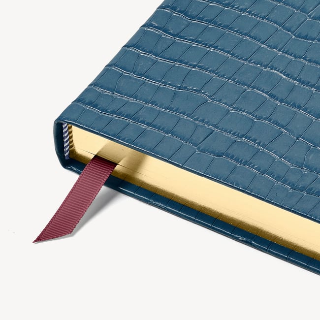 2026 A5 Day to Page Leather Diary Deep Shine Peacock Blue Small Croc