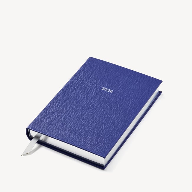 2026 A5 Day to Page Leather Diary Cobalt Blue Pebble