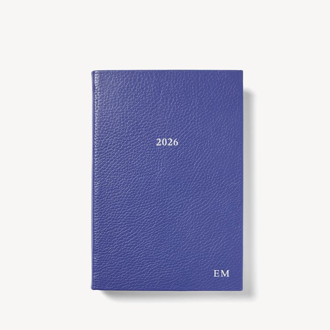 2026 A5 Day to Page Leather Diary Cobalt Blue Pebble