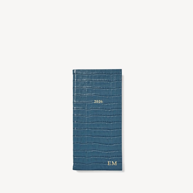 2026 Slim Pocket Leather Diary Deep Shine Peacock Blue Small Croc
