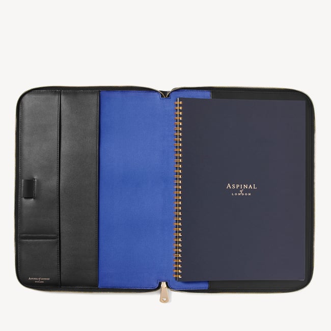 A4 Compact Organiser Padfolio Black Soft Saffiano