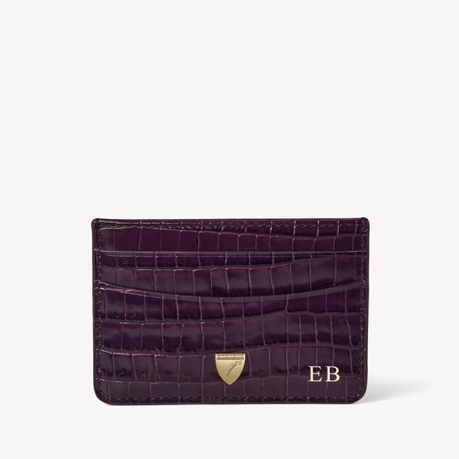 Slim Credit Card Holder Deep Shine Fig Small Croc