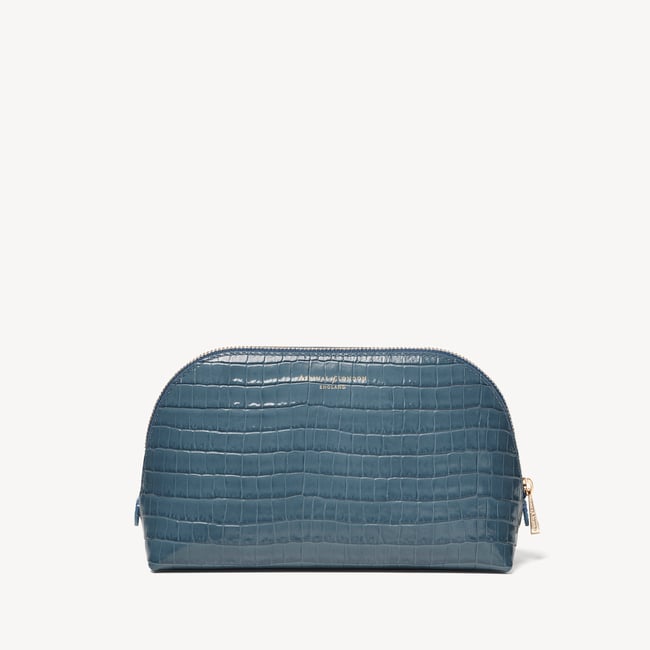 Classic Makeup Case Deep Shine Peacock Blue Small Croc