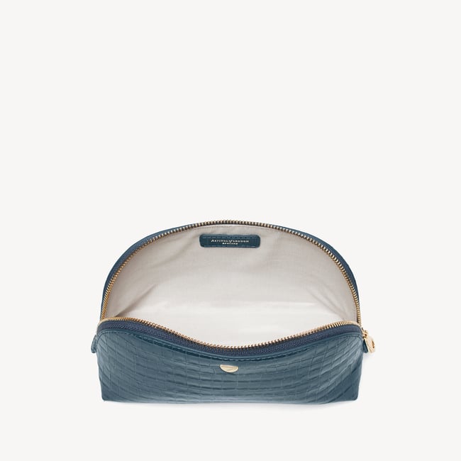 Classic Makeup Case Deep Shine Peacock Blue Small Croc
