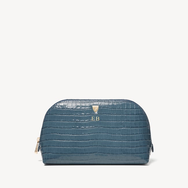 Classic Makeup Case Deep Shine Peacock Blue Small Croc