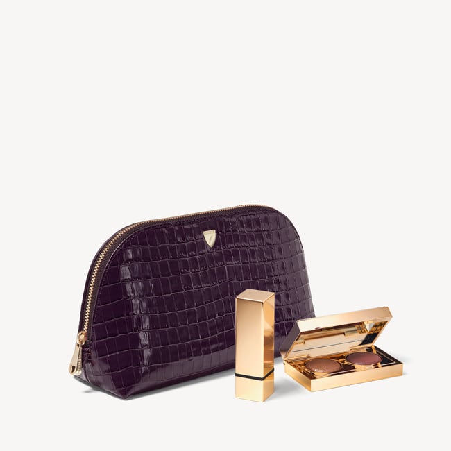 Classic Makeup Case Deep Shine Fig Small Croc