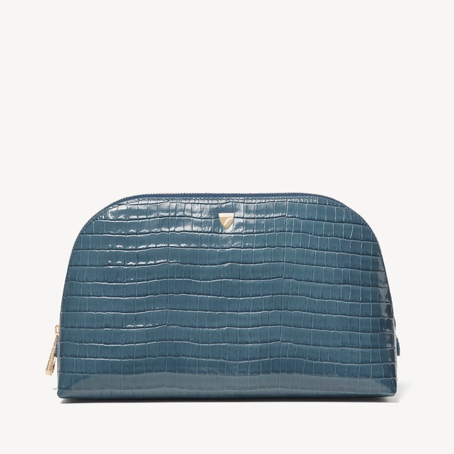 Classic Toiletry Bag Deep Shine Peacock Blue Small Croc