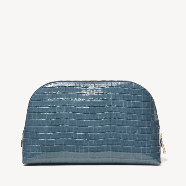 Classic Toiletry Bag Deep Shine Peacock Blue Small Croc
