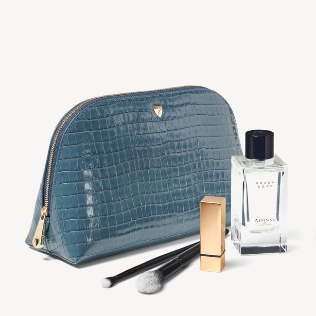 Classic Toiletry Bag Deep Shine Peacock Blue Small Croc