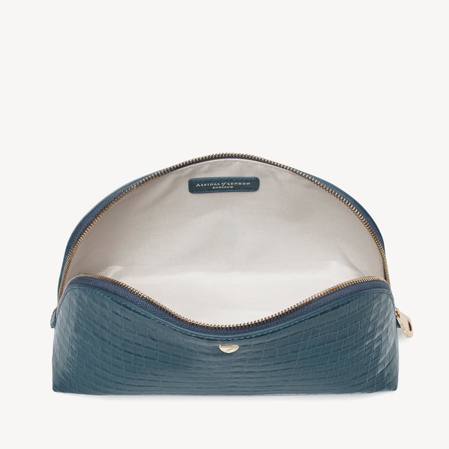 Classic Toiletry Bag Deep Shine Peacock Blue Small Croc