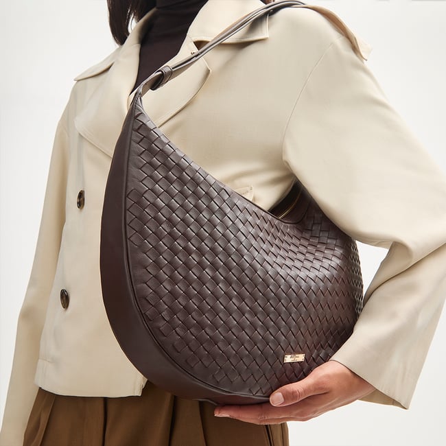 Soho Large Crescent Chocolate Woven Leather