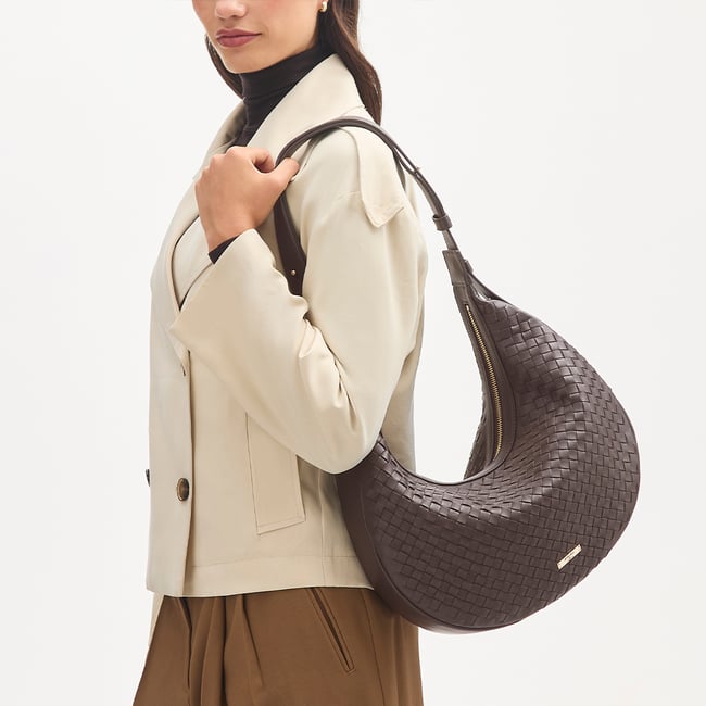 Soho Large Crescent Chocolate Woven Leather