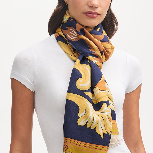 Merino & Silk Stole Navy Signature Shield