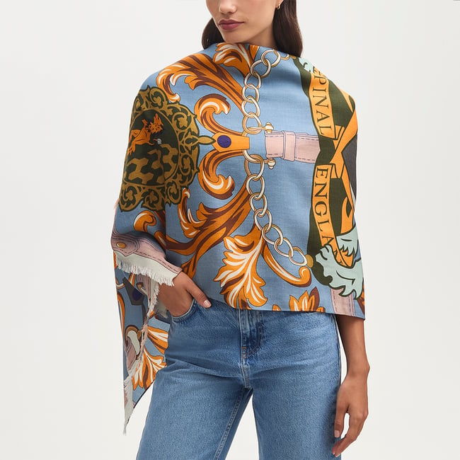 Merino & Silk Stole Heritage Blue Signature Shield
