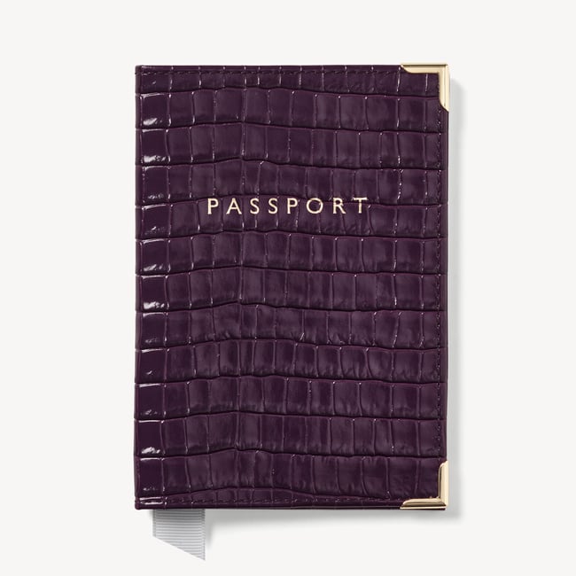 Passport Cover Deep Shine Fig Small Croc