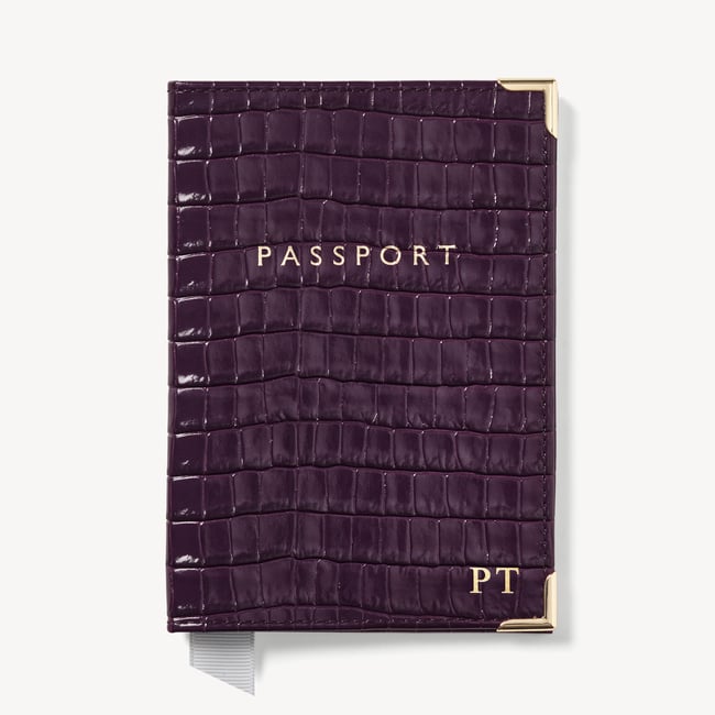 Passport Cover Deep Shine Fig Small Croc