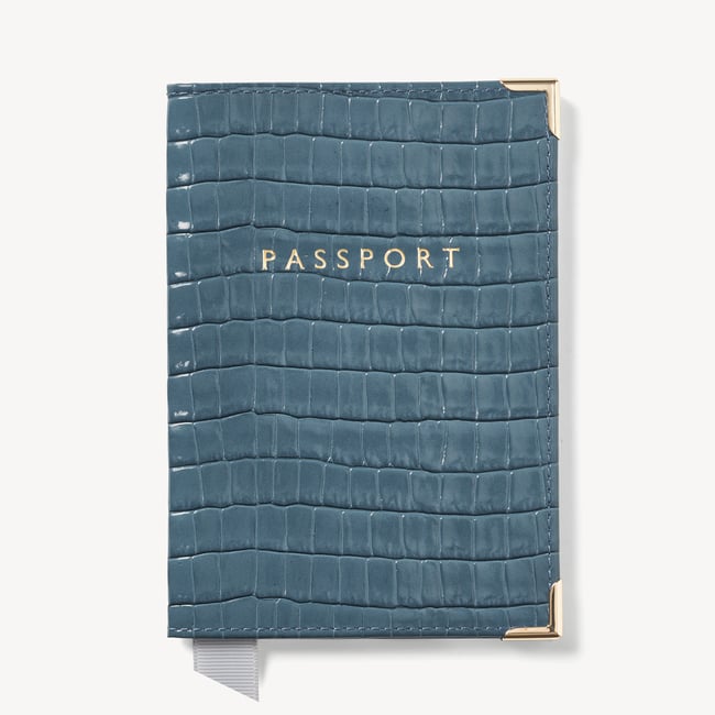 Passport Cover Deep Shine Peacock Blue Small Croc