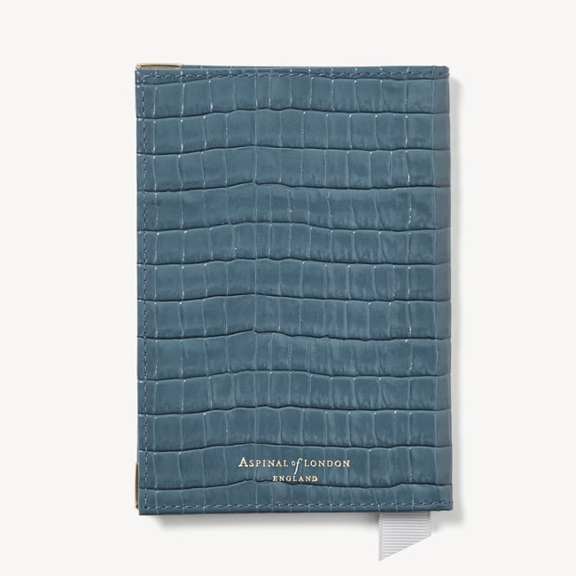 Passport Cover Deep Shine Peacock Blue Small Croc