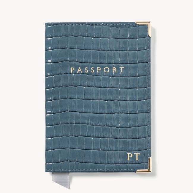 Passport Cover Deep Shine Peacock Blue Small Croc