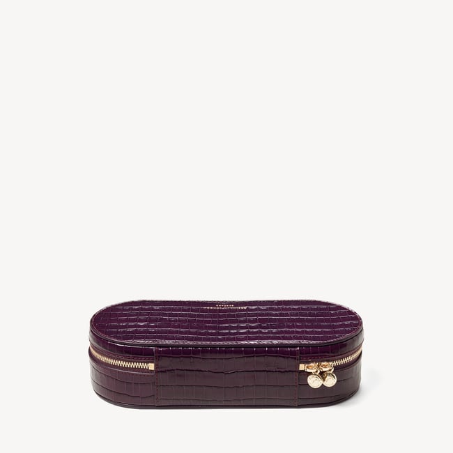 Jewellery & Watch Travel Case Deep Shine Fig Small Croc