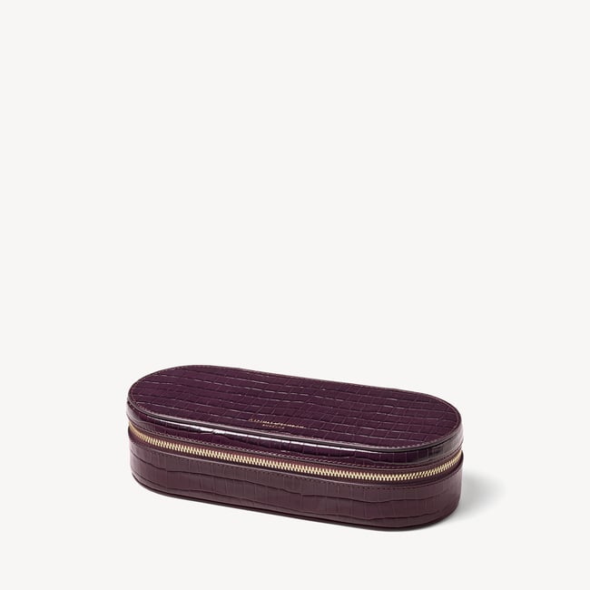 Jewellery & Watch Travel Case Deep Shine Fig Small Croc