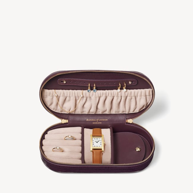 Jewellery & Watch Travel Case Deep Shine Fig Small Croc