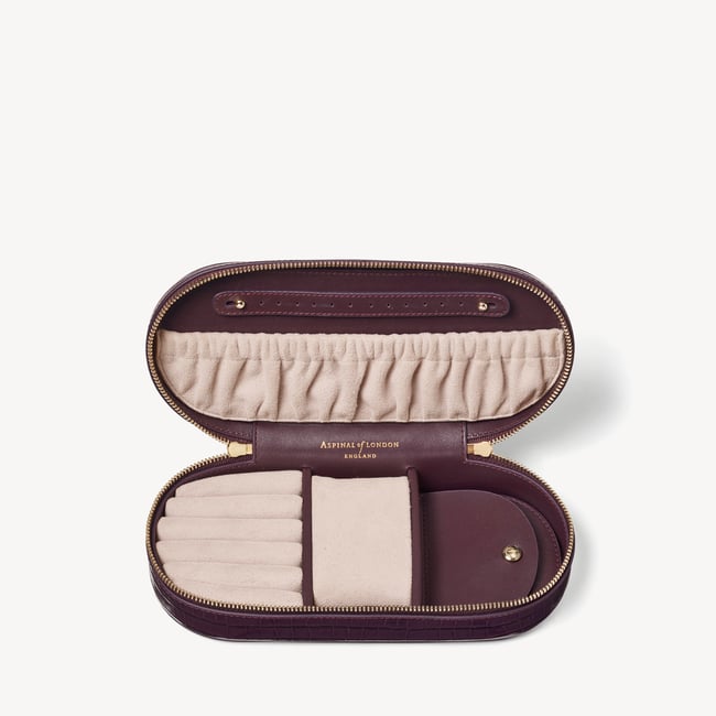 Jewellery & Watch Travel Case Deep Shine Fig Small Croc
