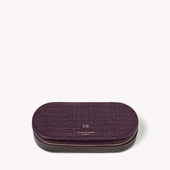 Jewellery & Watch Travel Case Deep Shine Fig Small Croc