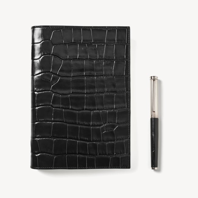 A5 Refillable Journal & Pen Set Deep Shine Black Croc