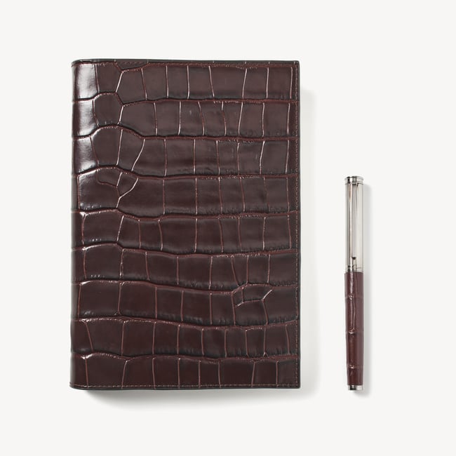 A5 Refillable Journal & Pen Set Deep Shine Amazon Brown Croc