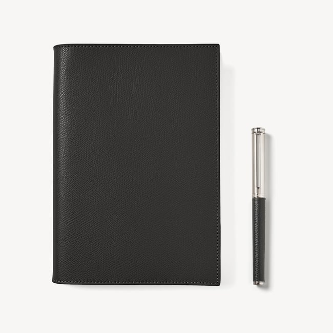 A5 Refillable Journal & Pen Set Black Soft Saffiano