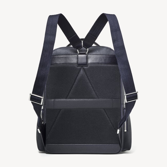 Zipped Leather Backpack Navy Pebble