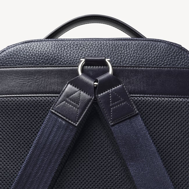 Zipped Leather Backpack Navy Pebble