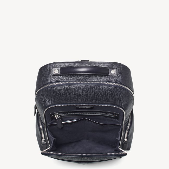 Zipped Leather Backpack Navy Pebble