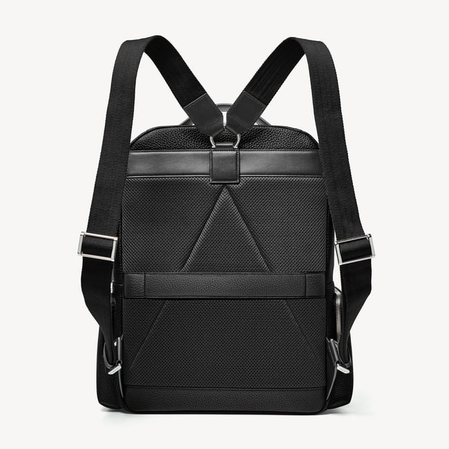Zipped Leather Backpack Black Pebble