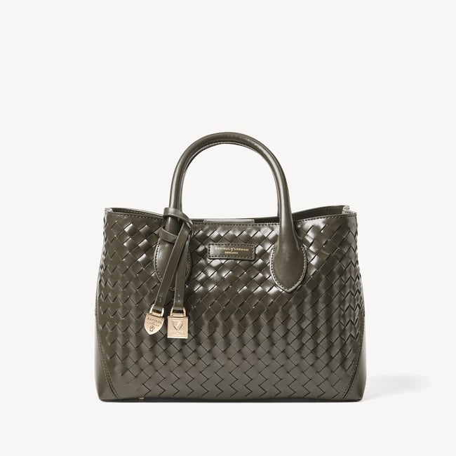 Midi London Tote Evergreen Woven Leather