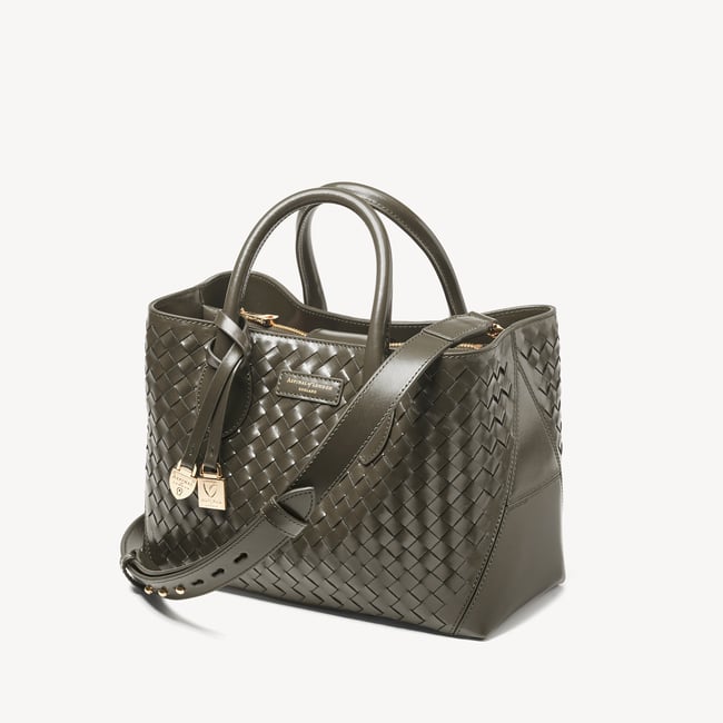 Midi London Tote Evergreen Woven Leather