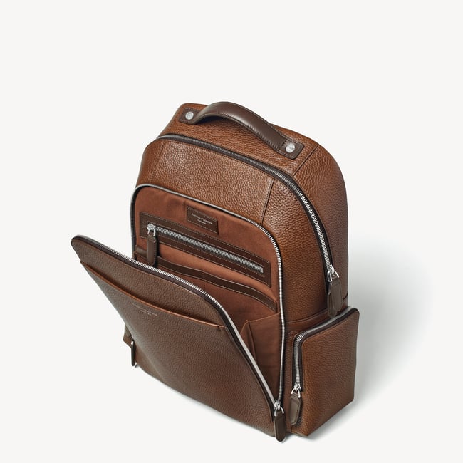 Zipped Leather Backpack Tobacco Pebble