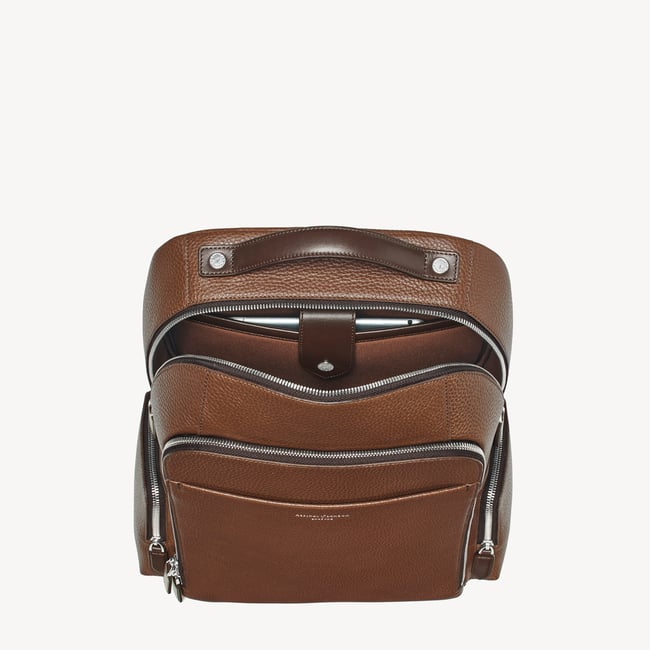 Zipped Leather Backpack Tobacco Pebble