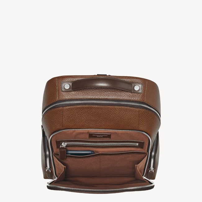Zipped Leather Backpack Tobacco Pebble