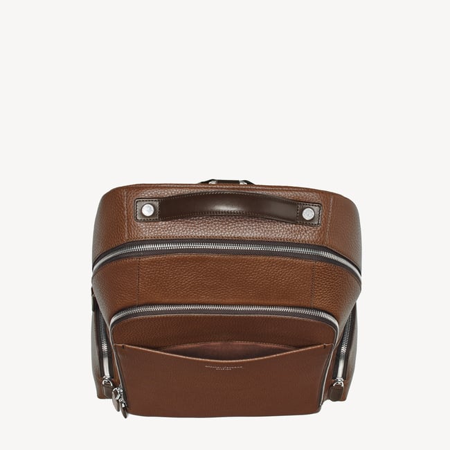 Zipped Leather Backpack Tobacco Pebble