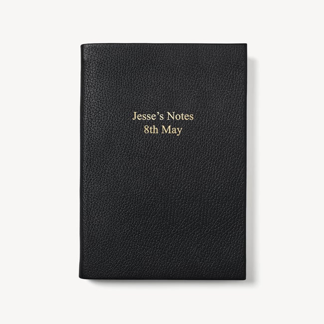 A5 Leather Bound Notebook Black Pebble