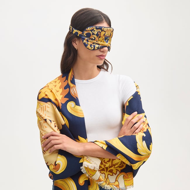 Silk Eye Mask Set Navy Signature Shield Pure Silk