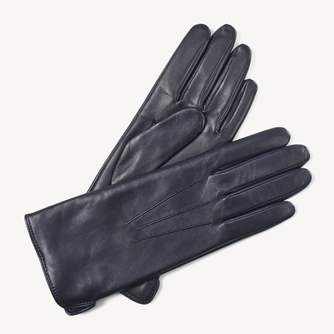 Women's Cashmere Lined Leather Gloves Navy Nappa