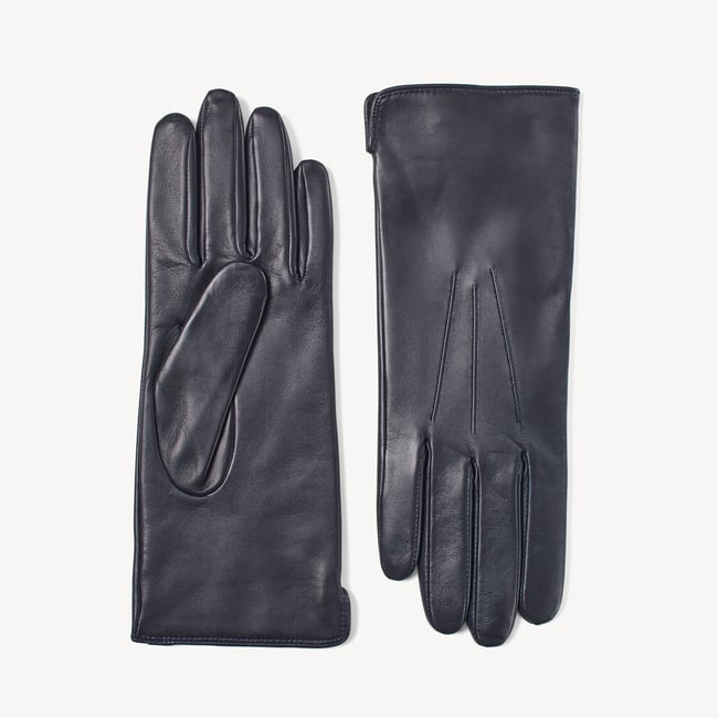Women's Cashmere Lined Leather Gloves Navy Nappa