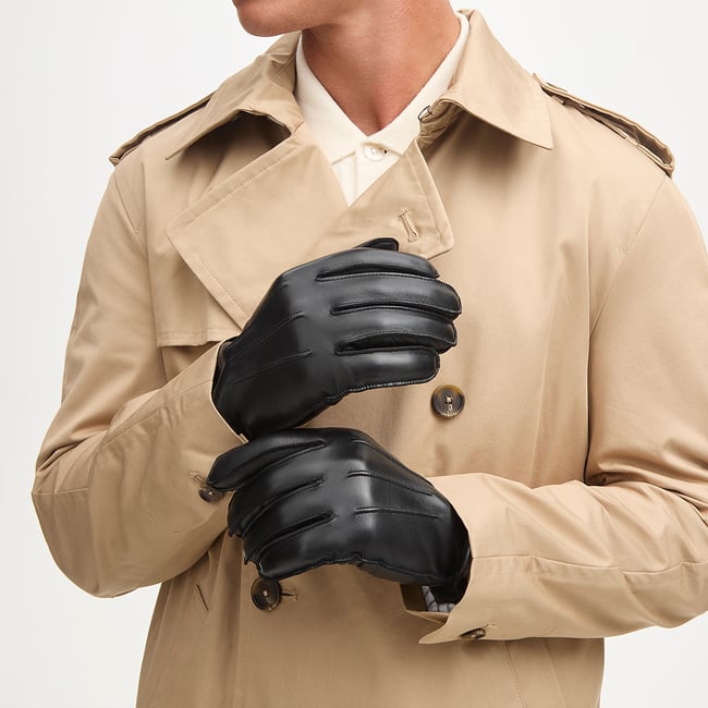 Men's Cashmere Lined Leather Gloves Black Nappa