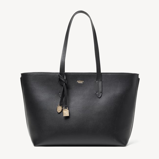 Zipped East West Tote with Shield Charm Black Soft Saffiano