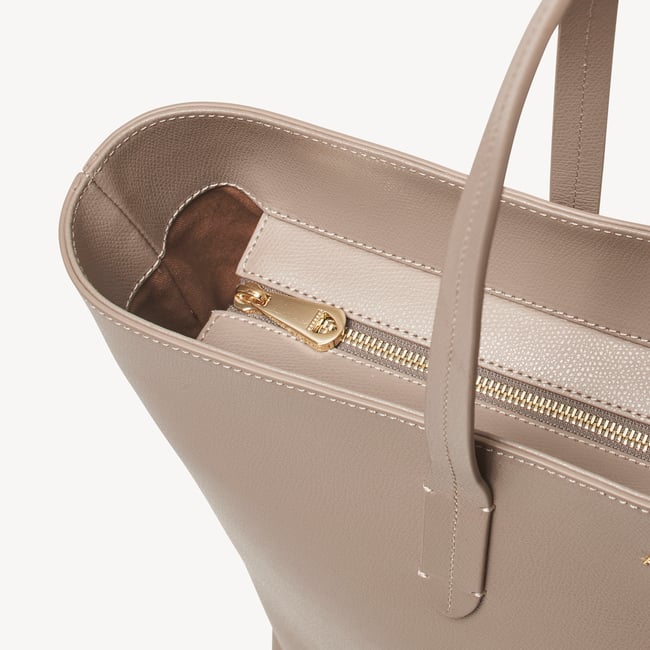 Zipped East West Tote with Shield Charm Moleskin Soft Saffiano